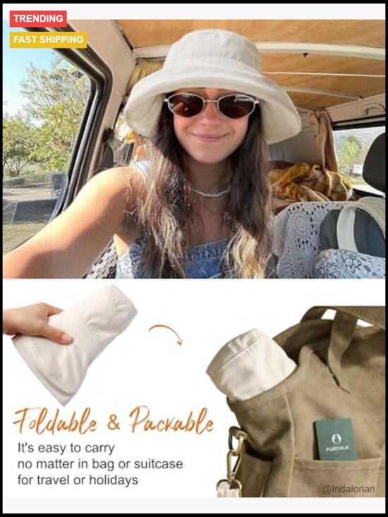 Wide Brim Ponytail Sun Hat UPF 80+ Cotton Foldable Beach Hat